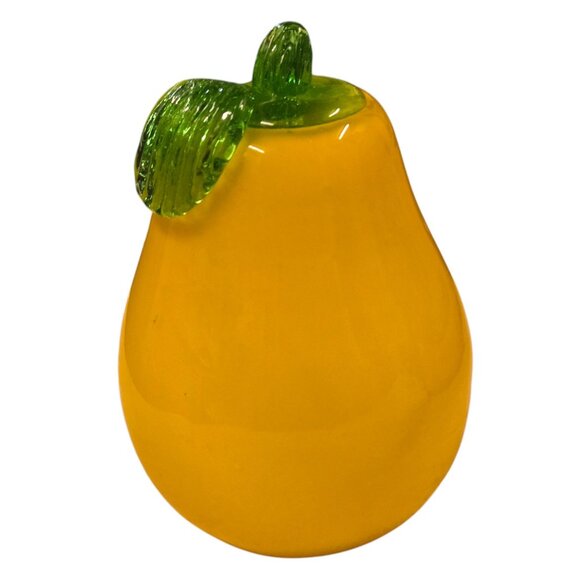 Glass Pear Handcrafted Yellow Green Fruit Figurine Sculpture 4 Inch - Picture 1 of 16